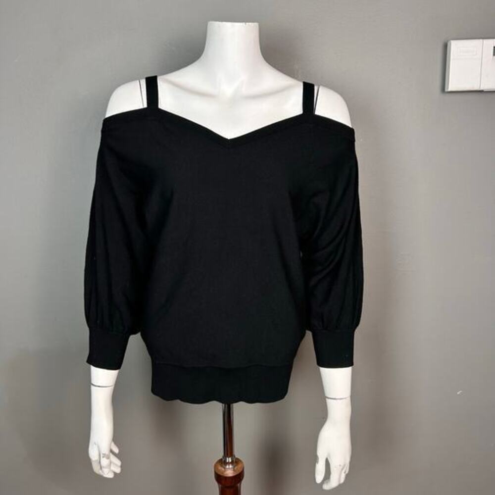 MILLY sweater size‎ XS dolman off the shoulder black slouchy v-neck